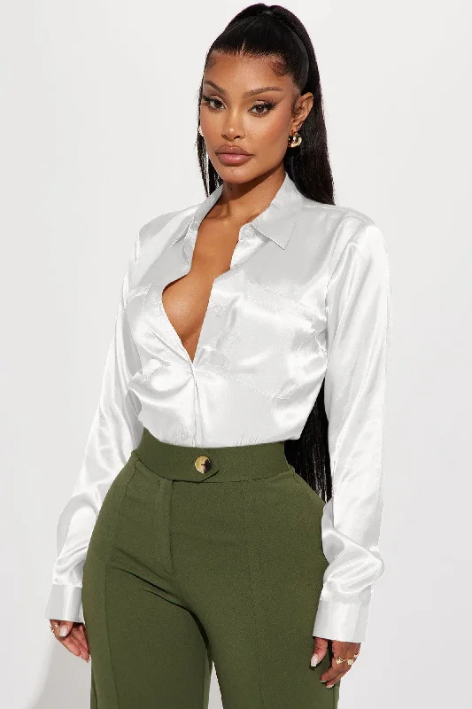 You Better Work Satin Shirt - White